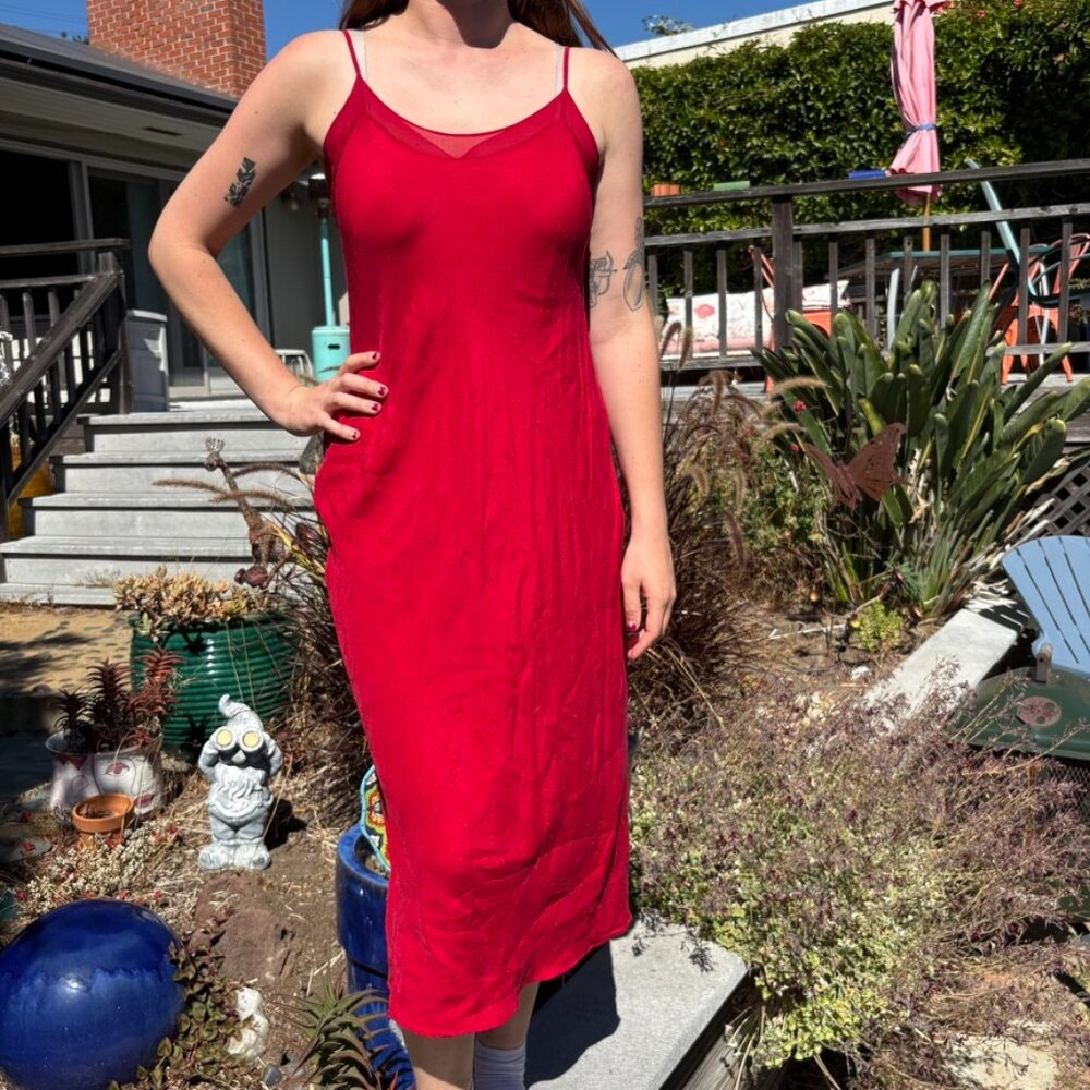 Beautiful vintage red slip dress with floral pattern